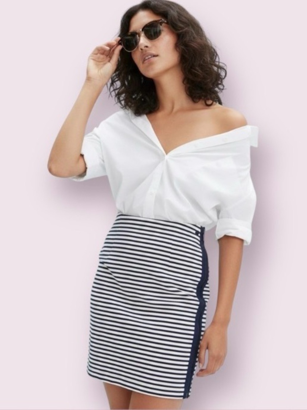 Madewell Black and White Striped Pencil Mini Skirt